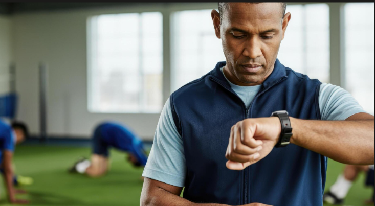 Person checking their watch in a gym